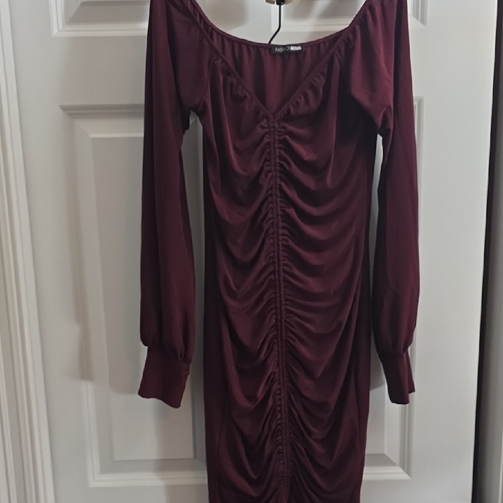 Fashion Nova Deep Red Long Sleeve Dress